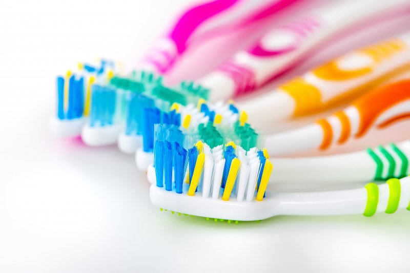 A series of toothbrushes.